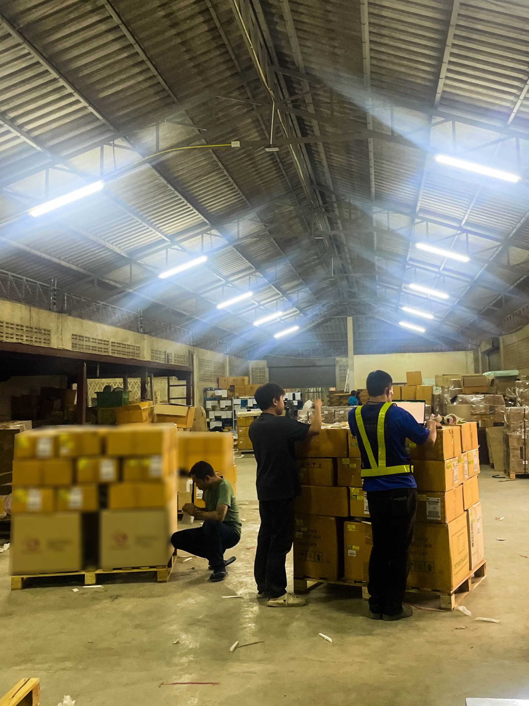 Palletised cargo being loaded into a shipping container